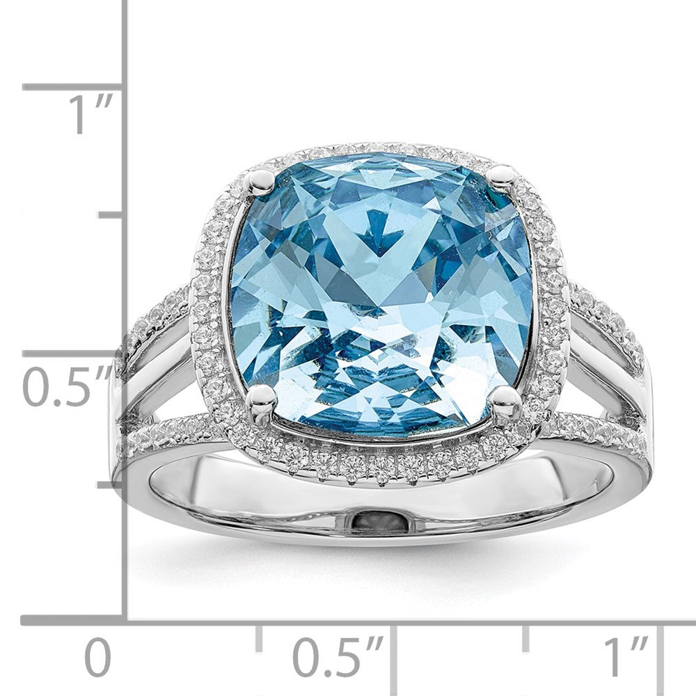 Sterling Silver Rhodium Plated Polished Cz And Blue Crystal Ring (Size 7 Only)