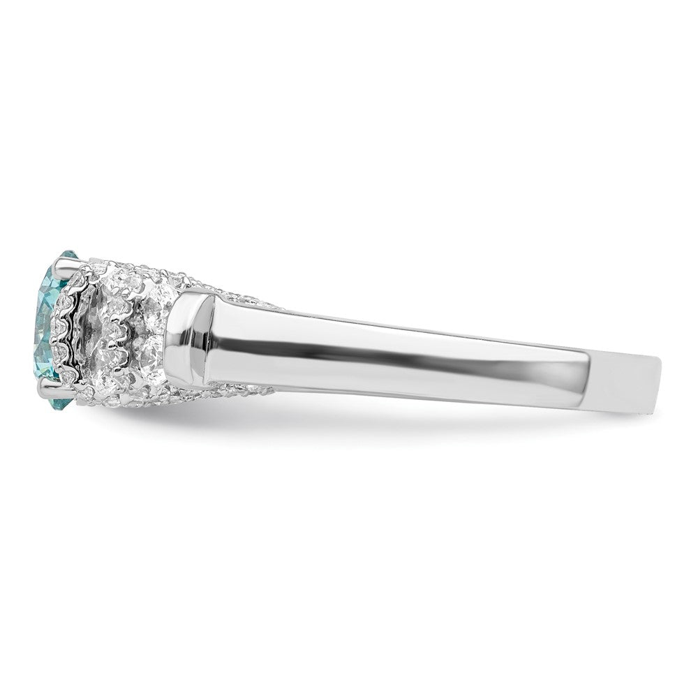 Sterling Silver Rhodium Plated Blue Crystal & Cz Ring