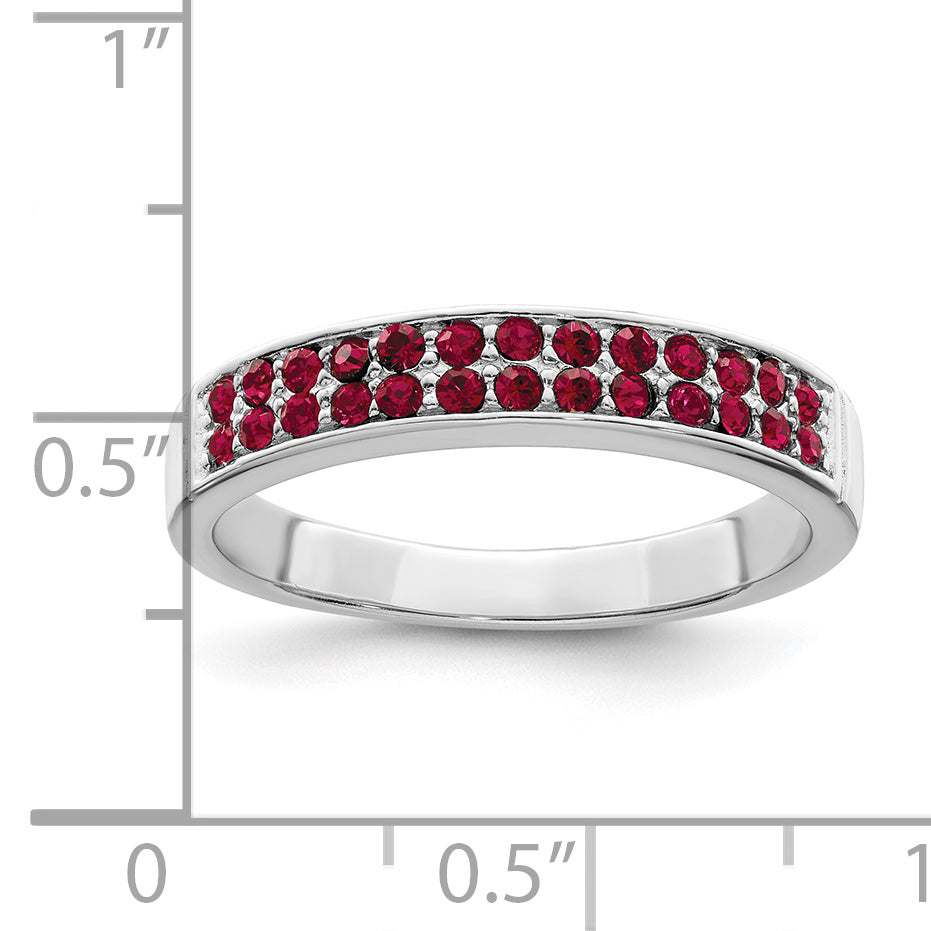 Sterling Silver Rhodium Plated Polished Red Crystal Ring