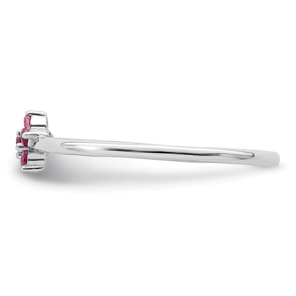 Sterling Silver Rhodium Plated Polished Red Cz Flower Ring