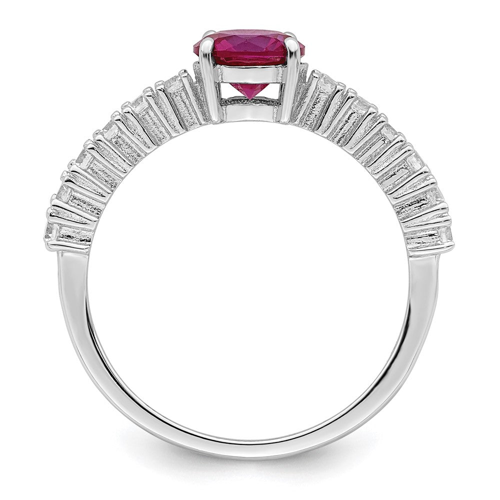 Sterling Silver Polished Rhodium Plated Created Ruby And Cz Ring (Size 8 Only)