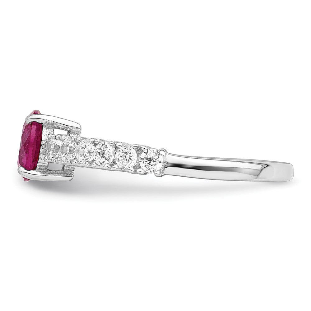 Sterling Silver Polished Rhodium Plated Created Ruby And Cz Ring (Size 8 Only)