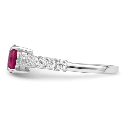 Sterling Silver Polished Rhodium Plated Created Ruby And Cz Ring (Size 8 Only)