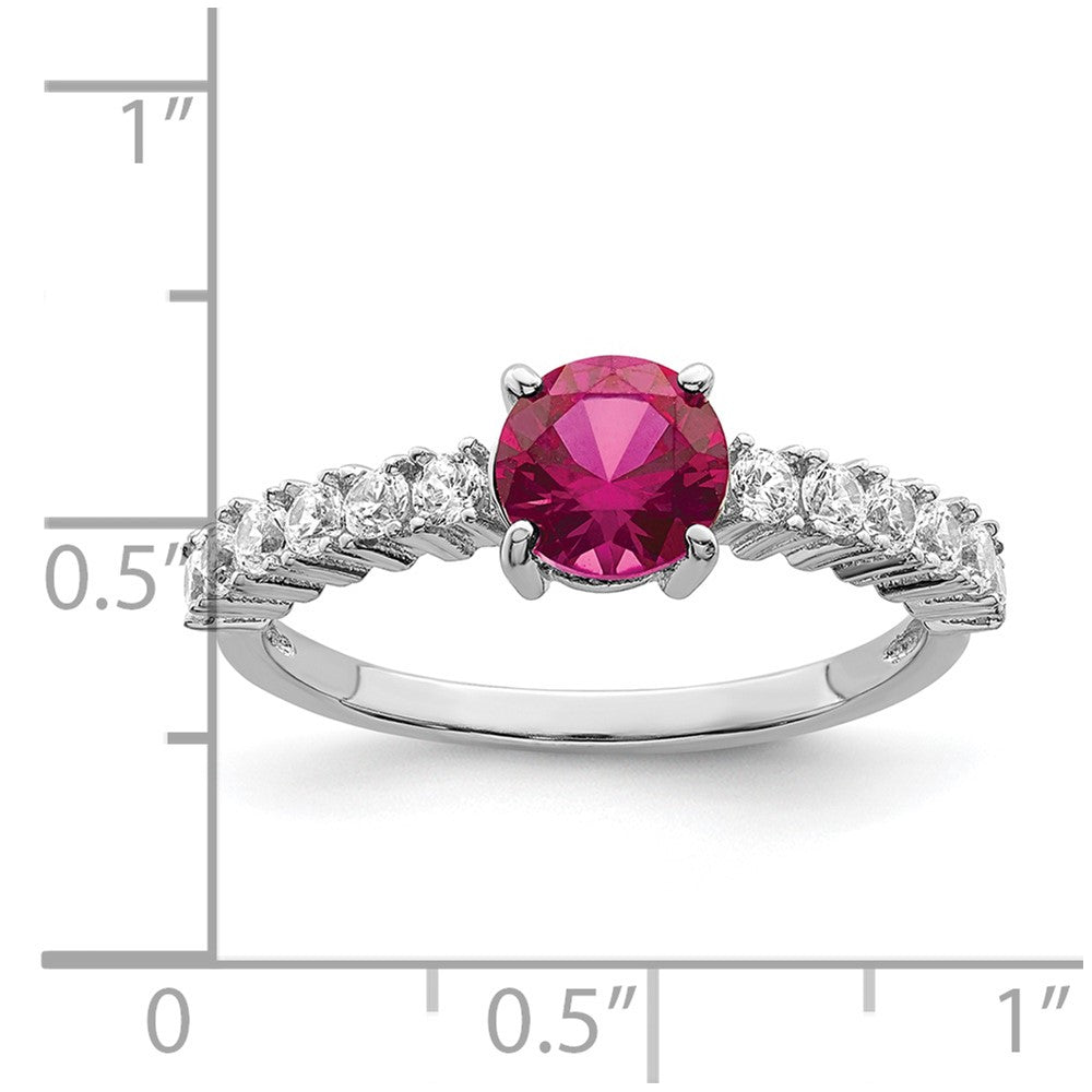 Sterling Silver Polished Rhodium Plated Created Ruby And Cz Ring (Size 8 Only)