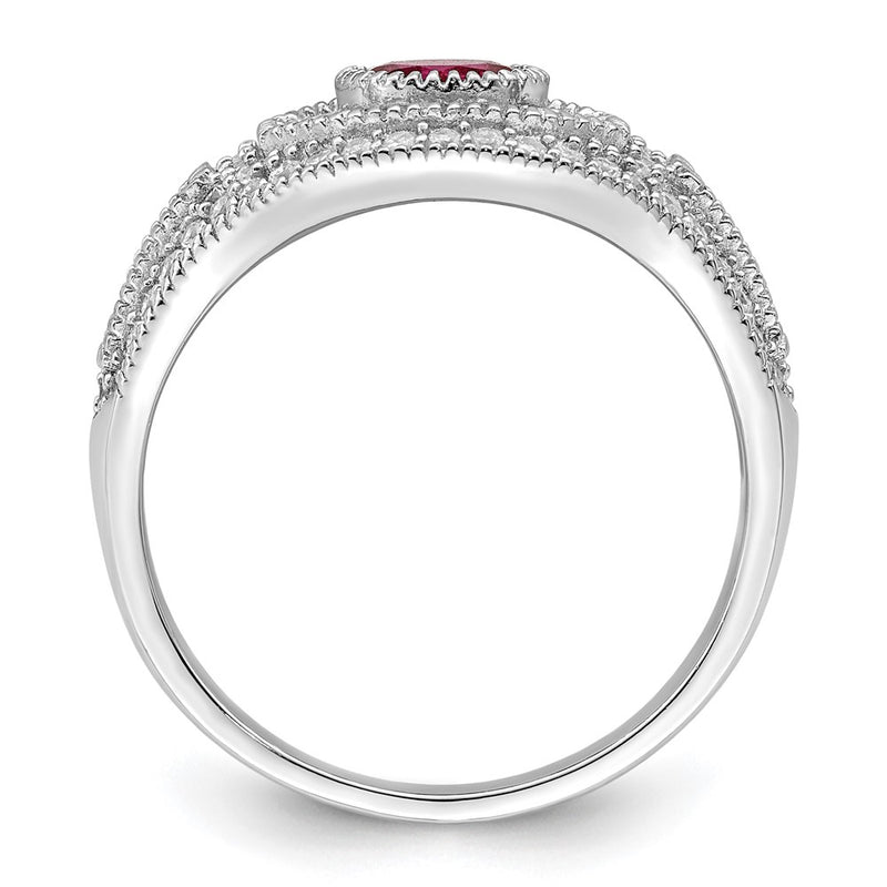 Sterling Silver Rhodium Plated Polished Red & White Cz Ring