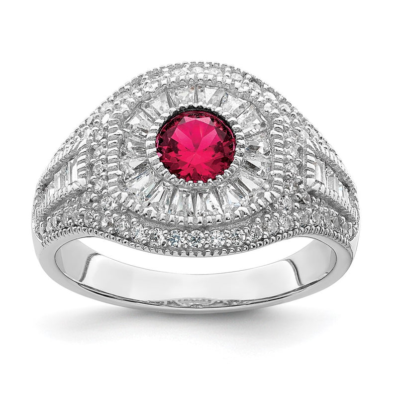 Sterling Silver Rhodium Plated Polished Red & White Cz Ring