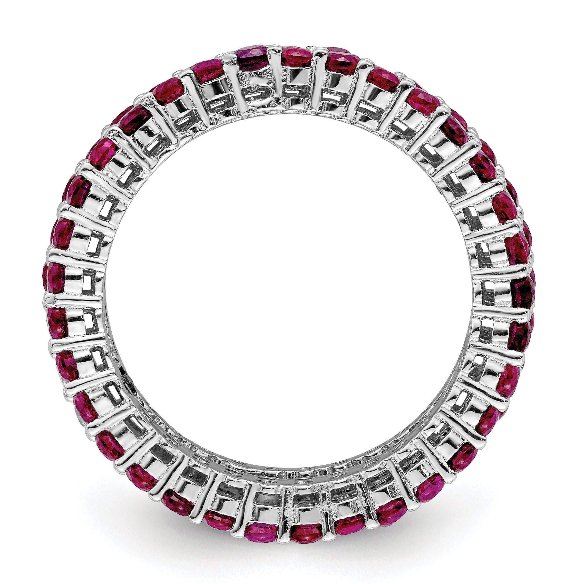 Sterling Silver Rhodium Plated Polished Pink & White Cz 3 Ring Set