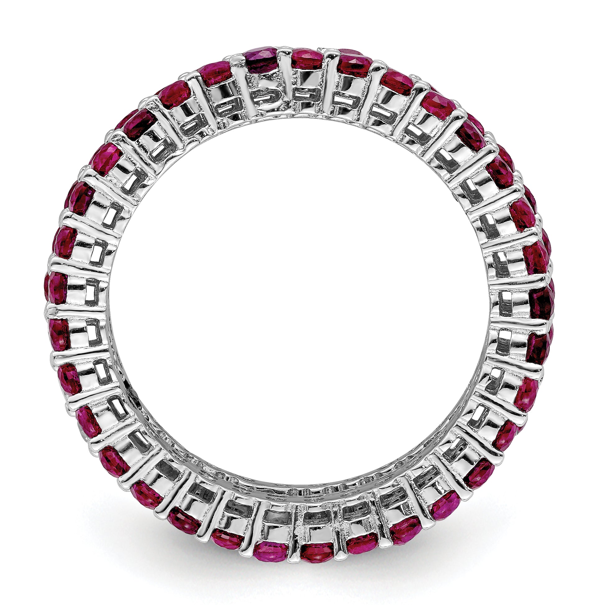 Sterling Silver Rhodium Plated Polished Pink & White Cz 3 Ring Set
