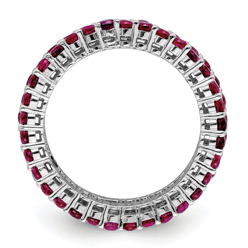 Sterling Silver Rhodium Plated Polished Pink & White Cz 3 Ring Set