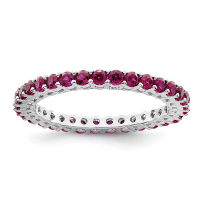 Sterling Silver Rhodium Plated Polished Pink & White Cz 3 Ring Set
