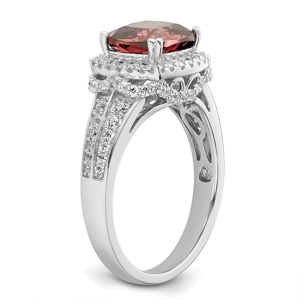 Sterling Silver Rhodium Plated Smoky Pink & White Cz Ring (Size 8 Only)