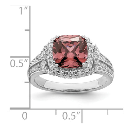 Sterling Silver Rhodium Plated Smoky Pink & White Cz Ring (Size 8 Only)
