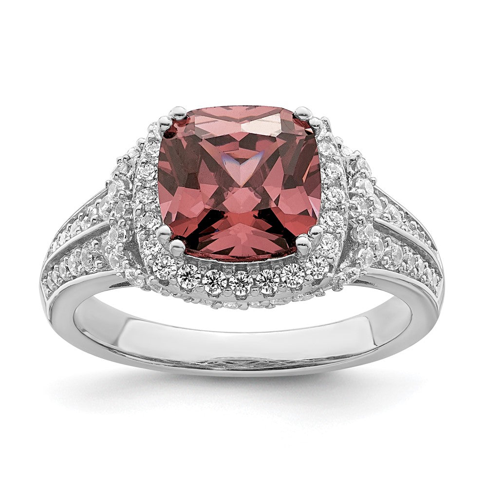 Sterling Silver Rhodium Plated Smoky Pink & White Cz Ring (Size 8 Only)