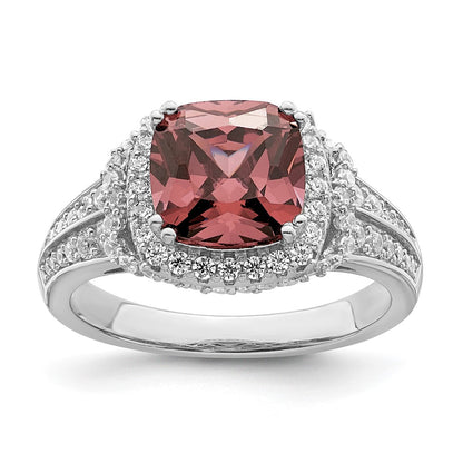 Sterling Silver Rhodium Plated Smoky Pink & White Cz Ring (Size 8 Only)