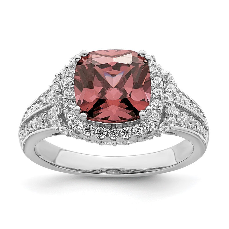 Sterling Silver Rhodium Plated Smoky Pink & White Cz Ring (Size 8 Only)