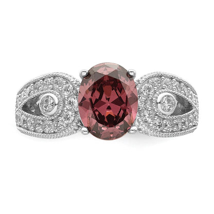 Sterling Silver Rhodium Plated Smoky Pink & White Cz Ring (Size 6 Only)