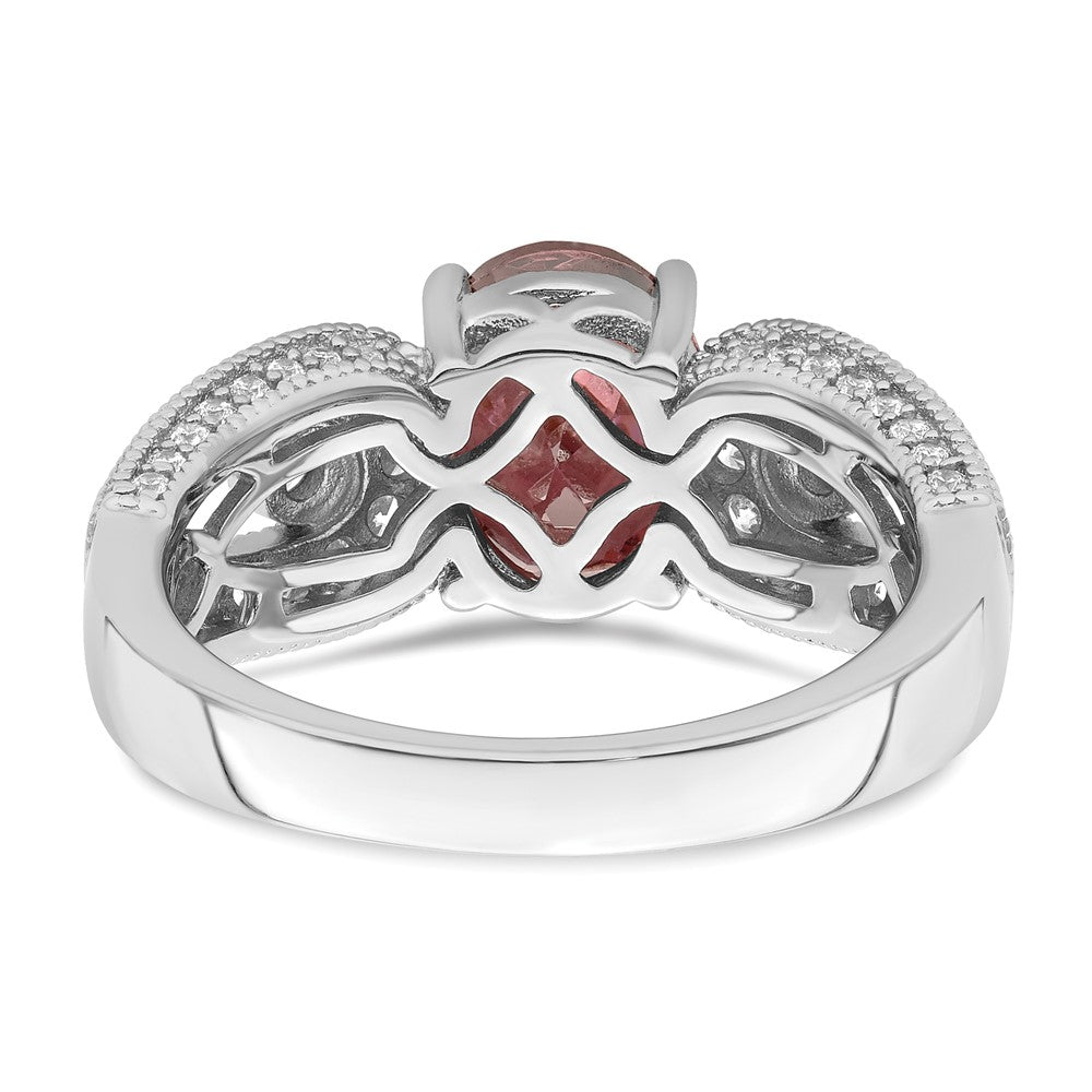 Sterling Silver Rhodium Plated Smoky Pink & White Cz Ring (Size 6 Only)
