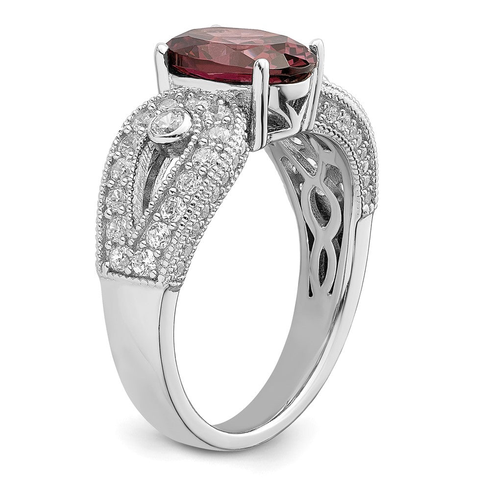 Sterling Silver Rhodium Plated Smoky Pink & White Cz Ring (Size 6 Only)