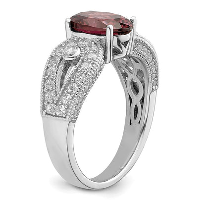 Sterling Silver Rhodium Plated Smoky Pink & White Cz Ring (Size 6 Only)