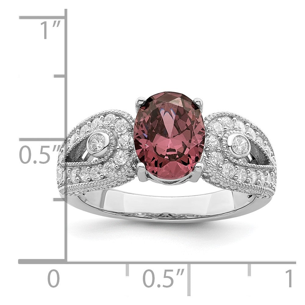 Sterling Silver Rhodium Plated Smoky Pink & White Cz Ring (Size 6 Only)
