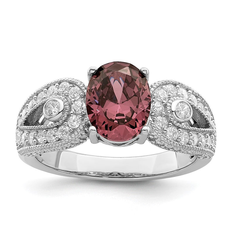 Sterling Silver Rhodium Plated Smoky Pink & White Cz Ring (Size 6 Only)