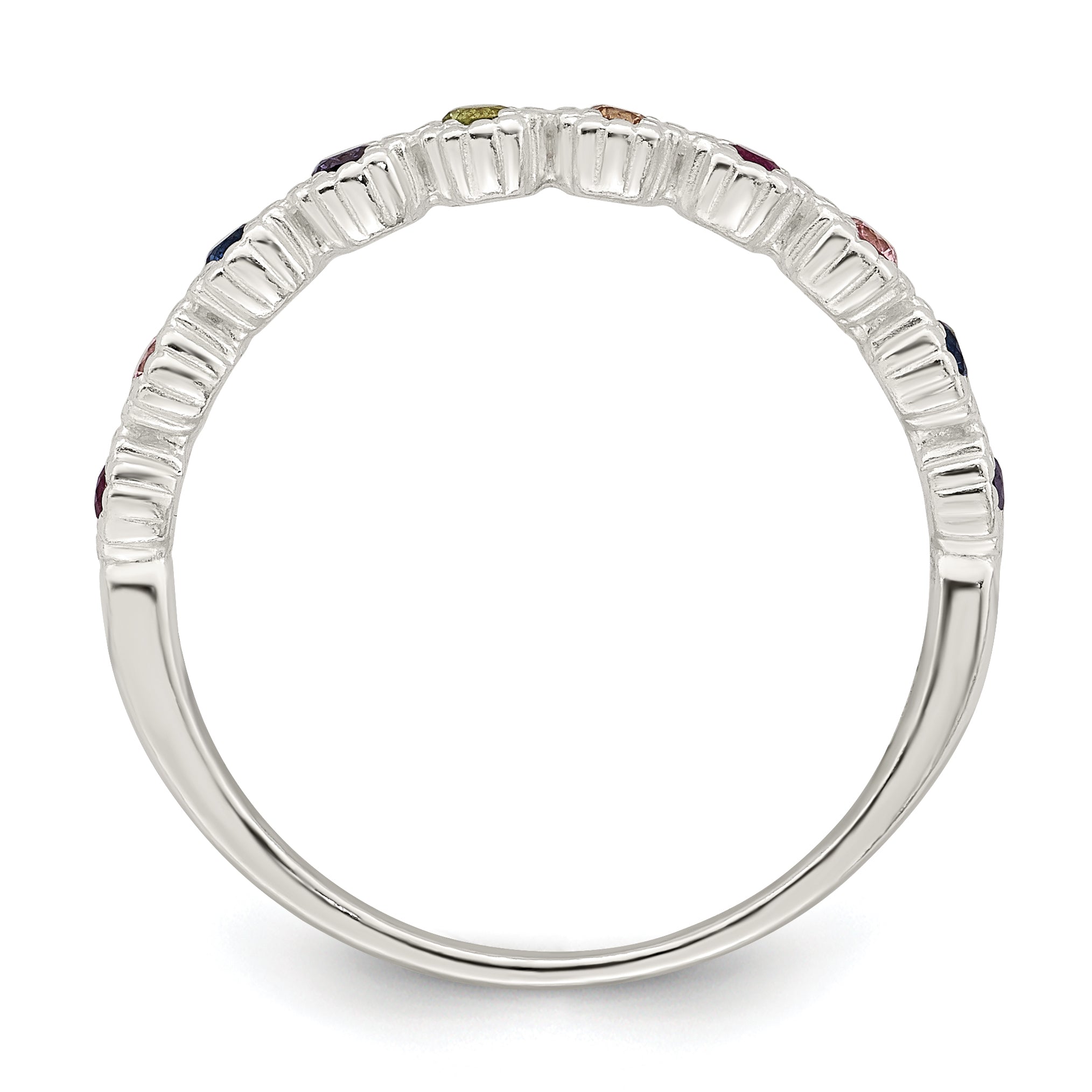 Sterling Silver Polished Rainbow Cz Ring