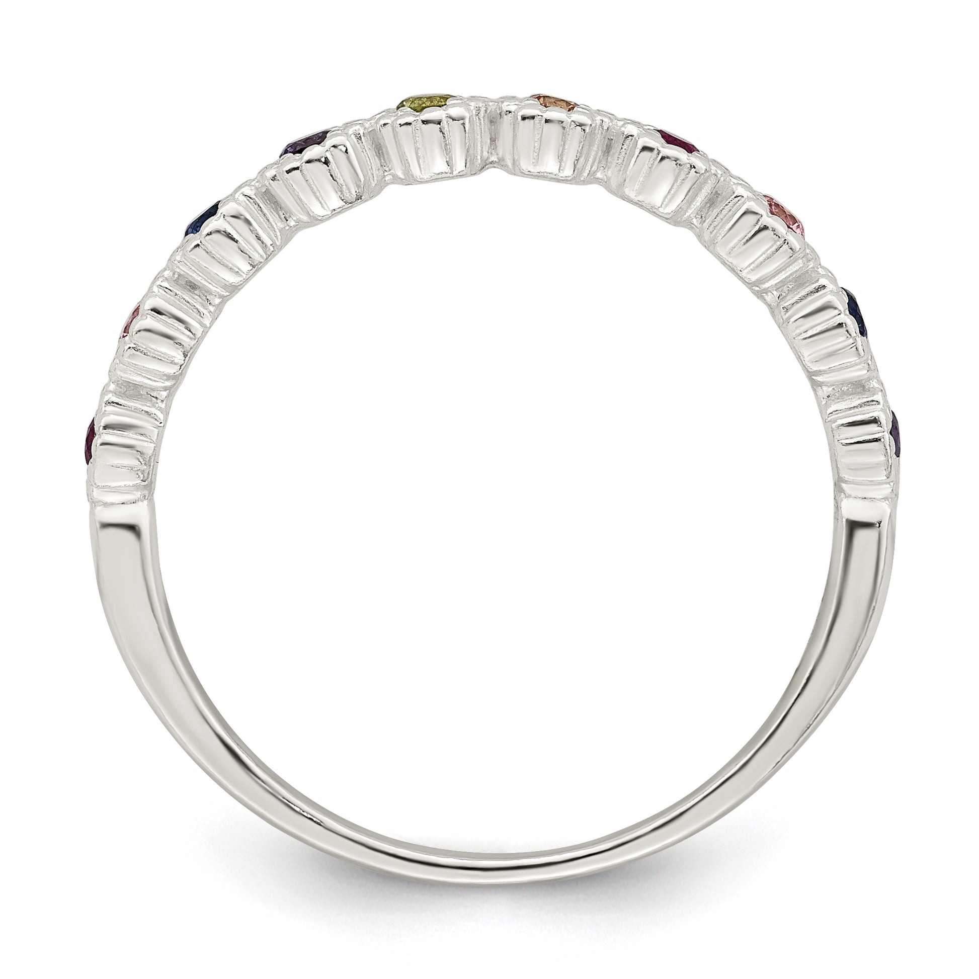Sterling Silver Polished Rainbow Cz Ring