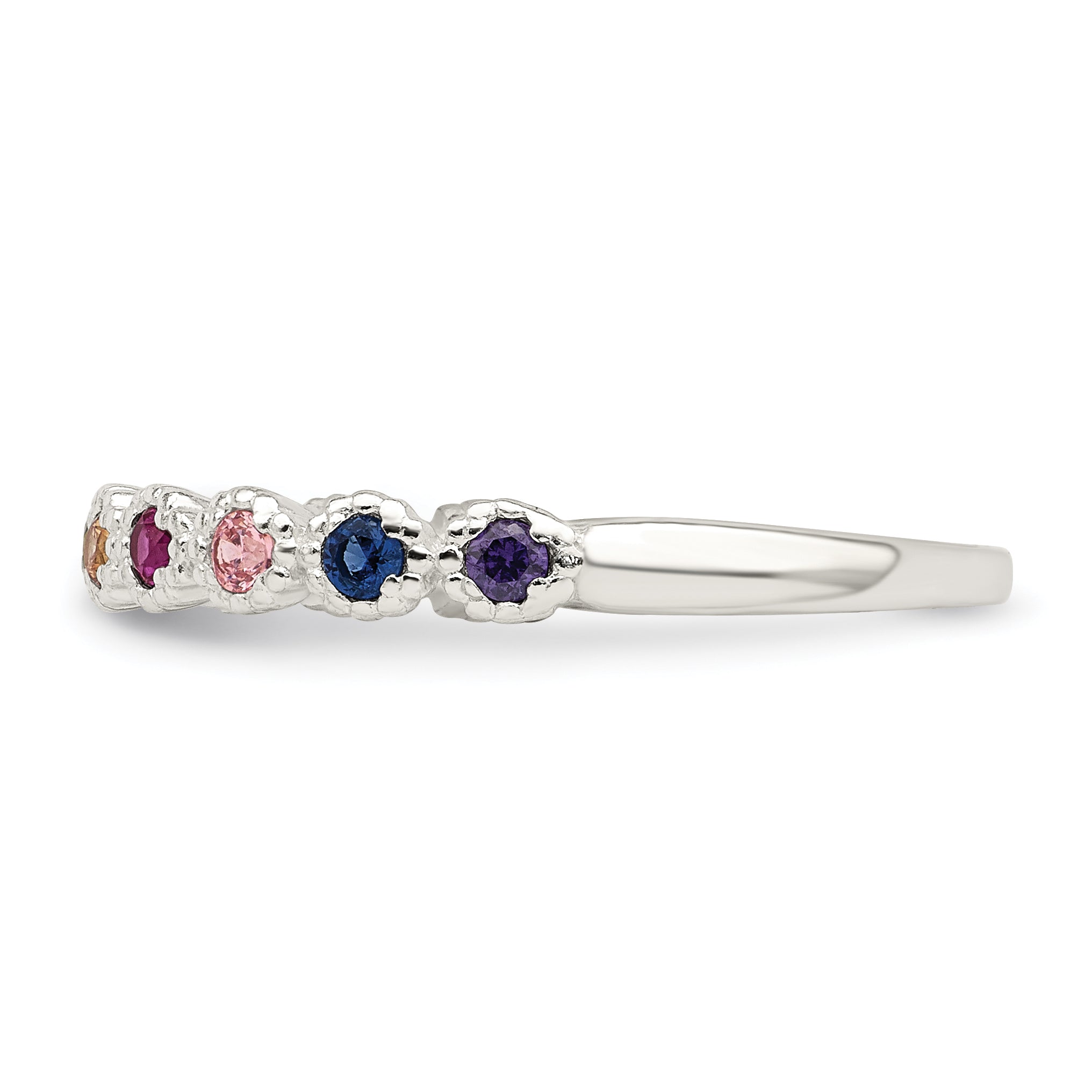 Sterling Silver Polished Rainbow Cz Ring
