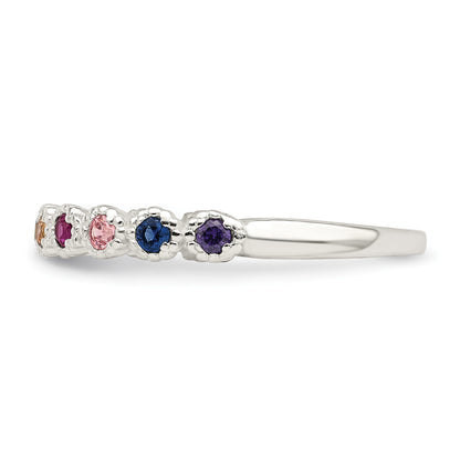 Sterling Silver Polished Rainbow Cz Ring