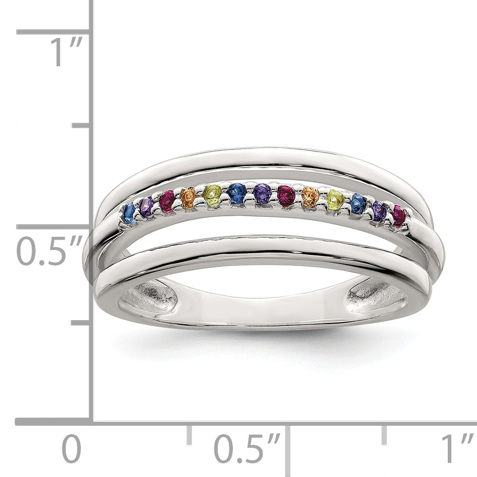 Sterling Silver Polished Rainbow Cz 3 Band Ring