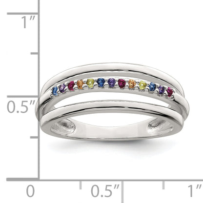 Sterling Silver Polished Rainbow Cz 3 Band Ring
