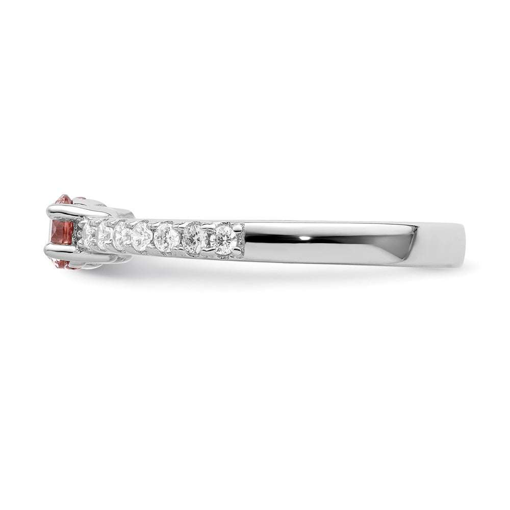 Sterling Silver Rhodium Plated Pink Cz Ring