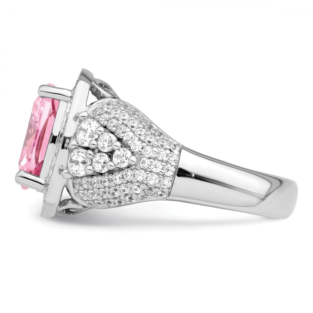 Sterling Silver Rhodium Plated White And Pink Cz Ring