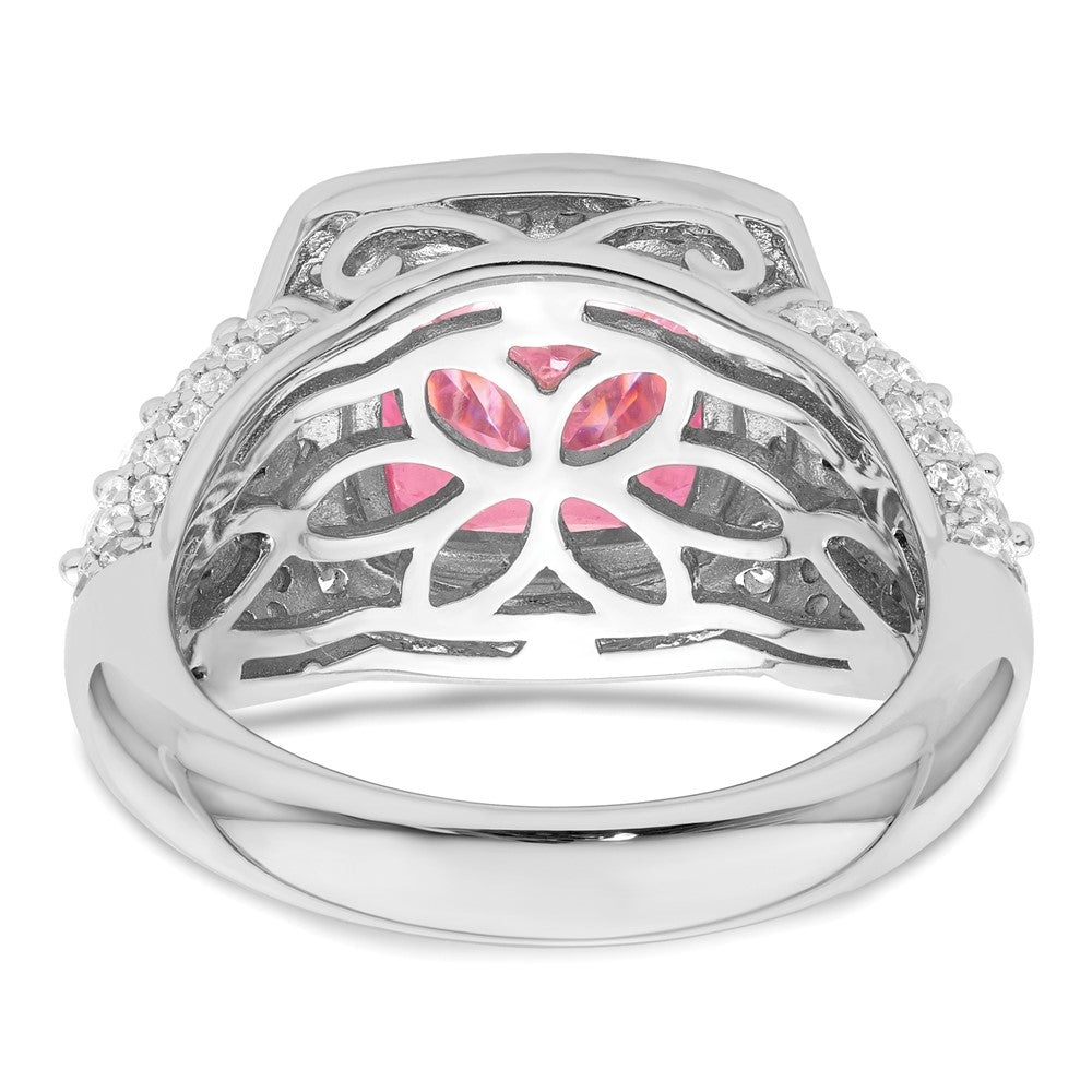 Sterling Silver Rhodium Plated White And Pink Cz Ring