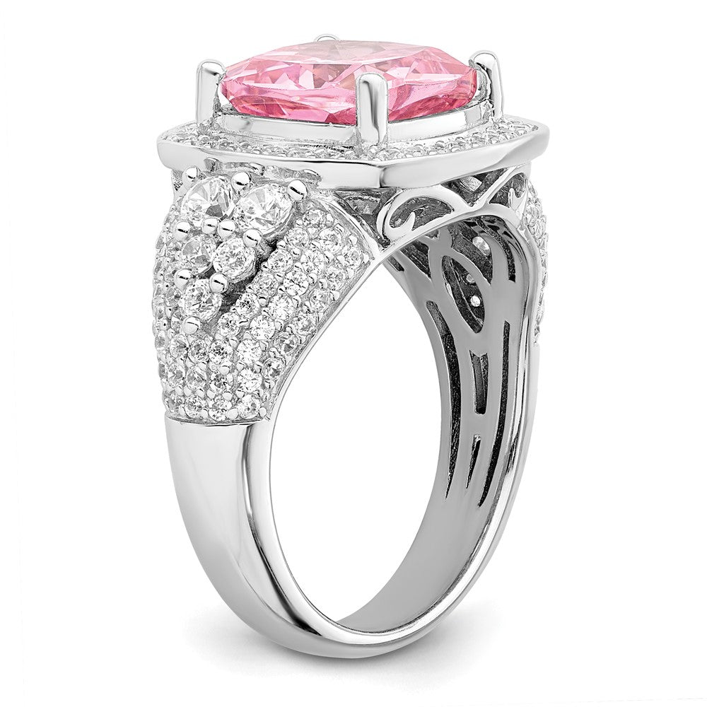 Sterling Silver Rhodium Plated White And Pink Cz Ring