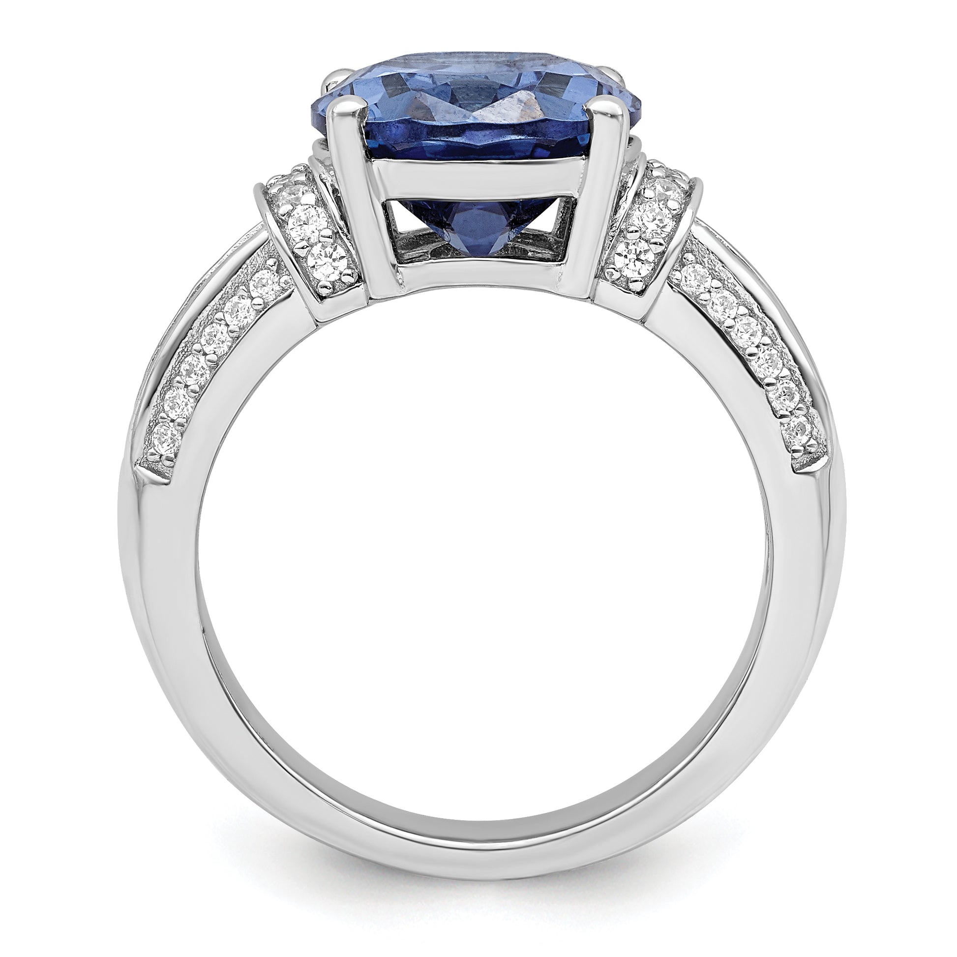 Sterling Silver Rhodium Plated Blue & White Cz Ring