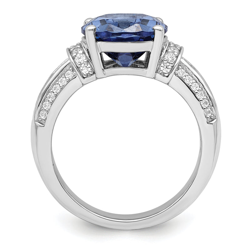 Sterling Silver Rhodium Plated Blue & White Cz Ring