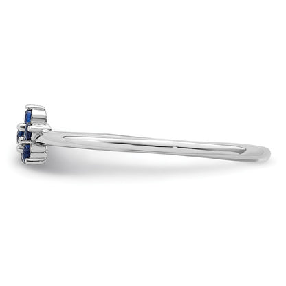 Sterling Silver Rhodium Plated Polished Blue Cz Flower Ring
