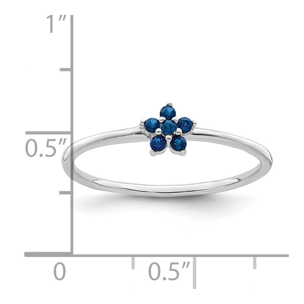 Sterling Silver Rhodium Plated Polished Blue Cz Flower Ring