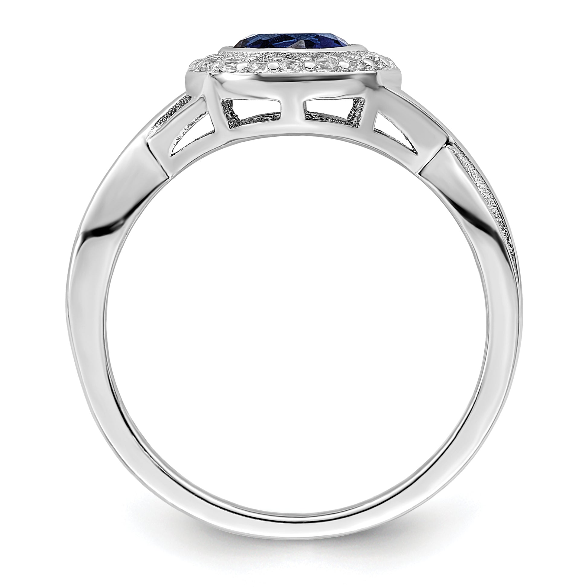 Sterling Silver Rhodium Plated Cz And Glass Stone Ring