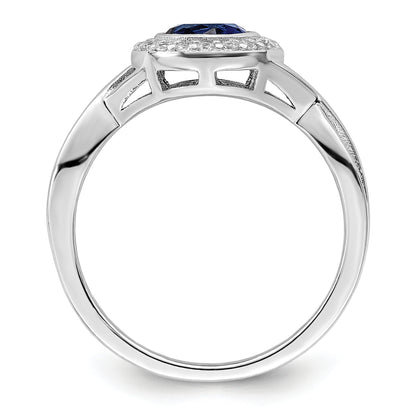 Sterling Silver Rhodium Plated Cz And Glass Stone Ring