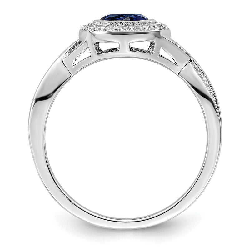 Sterling Silver Rhodium Plated Cz And Glass Stone Ring