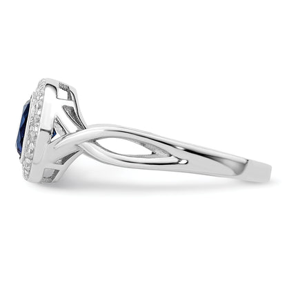 Sterling Silver Rhodium Plated Cz And Glass Stone Ring