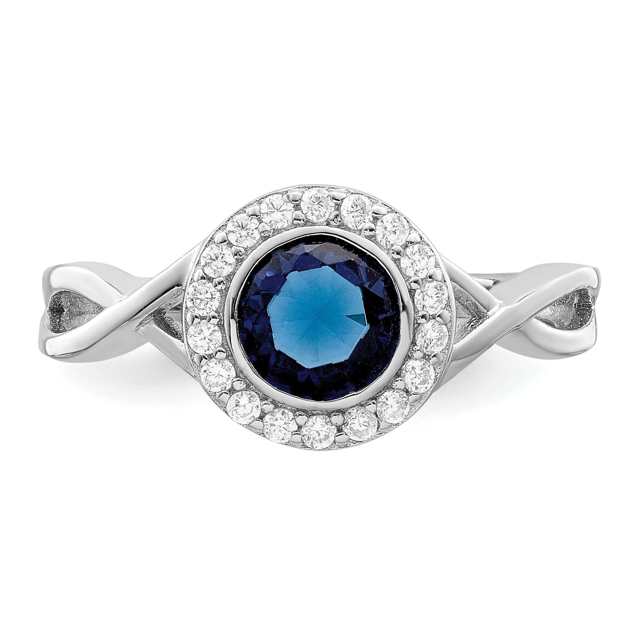 Sterling Silver Rhodium Plated Cz And Glass Stone Ring