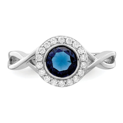 Sterling Silver Rhodium Plated Cz And Glass Stone Ring