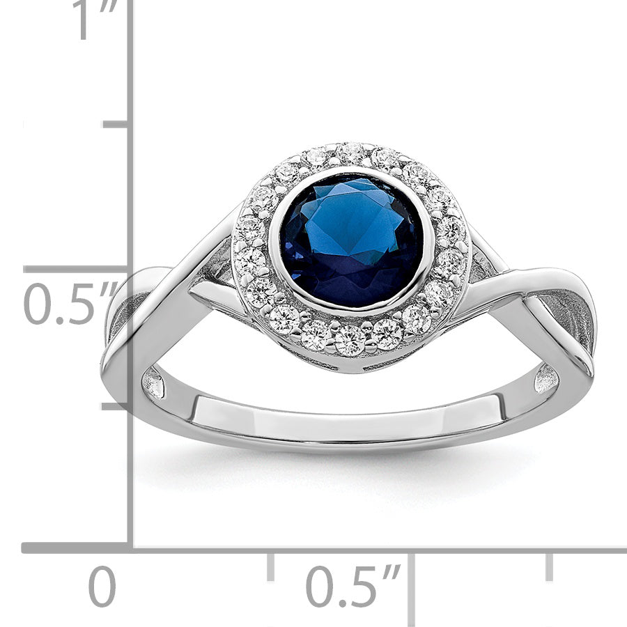 Sterling Silver Rhodium Plated Cz And Glass Stone Ring