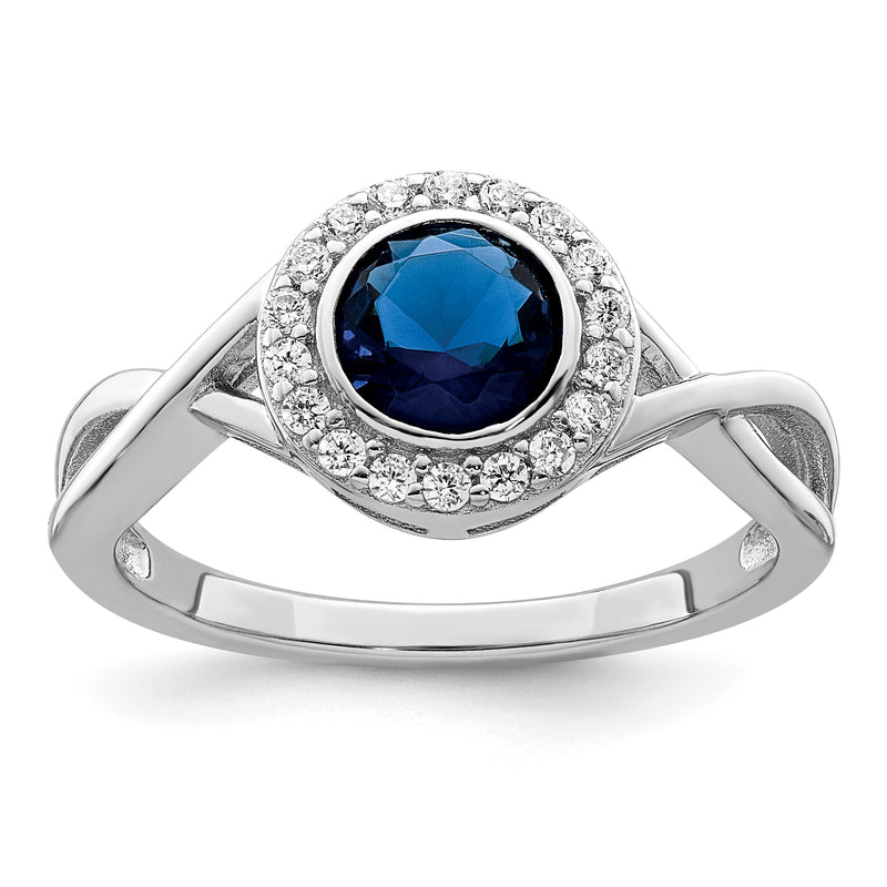 Sterling Silver Rhodium Plated Cz And Glass Stone Ring