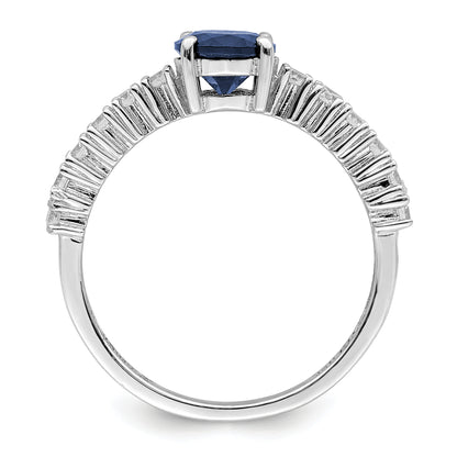 Sterling Silver Polished Rhodium Plated Cr. Blue Spinel And Cz Ring (Size 6 Only)
