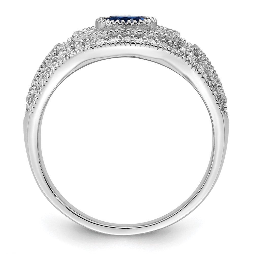 Sterling Silver Rhodium Plated Polished Blue & White Cz Ring