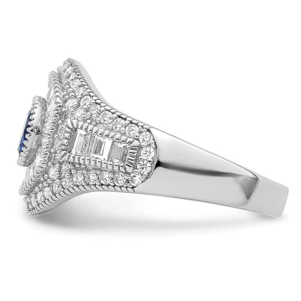 Sterling Silver Rhodium Plated Polished Blue & White Cz Ring